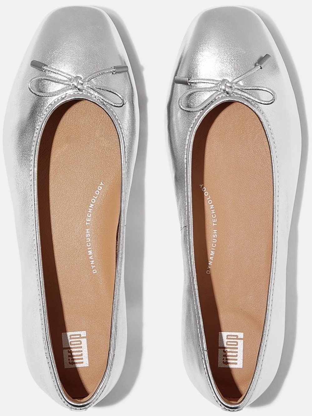FitFlop Metallic Silver Leather Ballet Flats with Bow